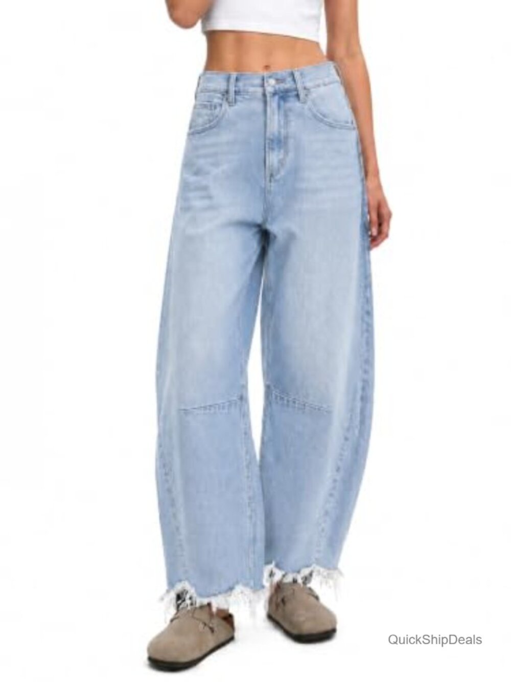 High Rise Barrel Baggy Boyfriend Ankle Jeans Raw Hem Wide Leg Denim Women